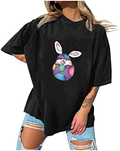 Ovos de coelho feminino impressão de meia manga Drop ombro de tamanho grande camiseta engraçada Camisetas