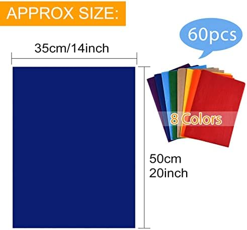 Miahart 60 lençóis papel de seda de cor brilhante para sacos de embrulho de presentes 8 cores variadas