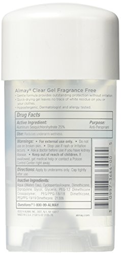 Almay Skin Sensitive Skin Clear Gel, anti-perspirante e desodorante, livre de fragrâncias, 2,25 onças