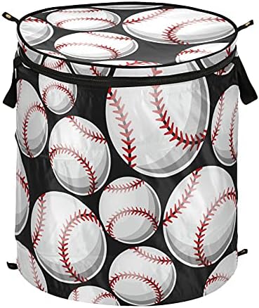 Gráficos de softball Pop up up lavanderia cesto com tampa dobrável cesto de armazenamento saco de lavanderia
