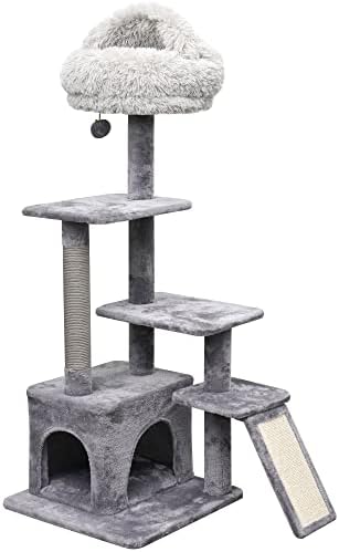 Árvore de gato cinza de 4 níveis Hemvr com condomínio e arranhão, altura de 48 ''