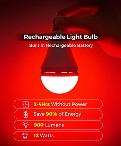 Lâmpadas recarregáveis, lâmpadas de lingueta vermelha de emergência para quedas de energia doméstica, 12W 65W equivalente,