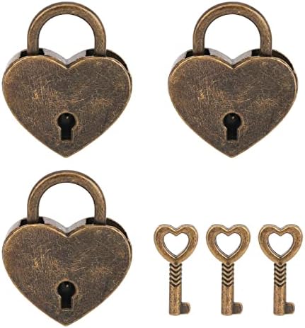Veyocilk 3 pcs mini bronze em forma de coração bloqueio bloqueio pequenos cadeados fofos com chave para