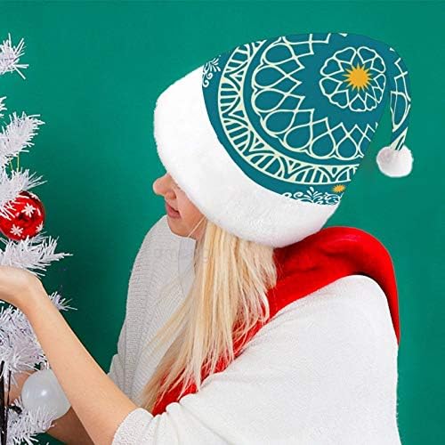 Chapéu de Papai Noel de Natal, Padrão Blue Hat de Holida de Natal para Adultos, Unisex Comfort Hats de