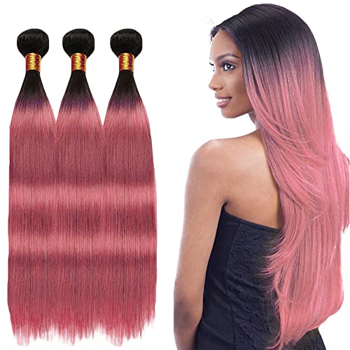 Pacotes retos rosa Ombre Human Ombre Facula de dois tons preto e rosa 8 10 12 polegadas de cabelo brasileiro