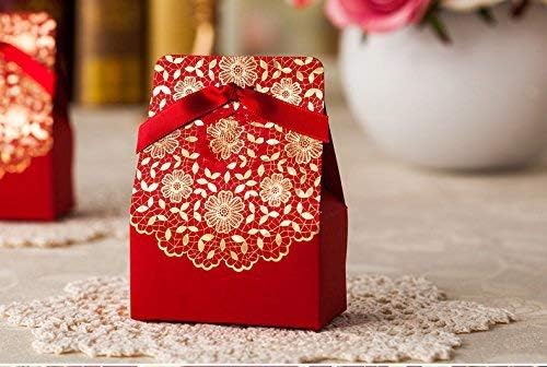 Joinwin 50 PCs Double Happiness Design Caixa de doces vermelha chinesa, caixas de doces de casamento clássicas,
