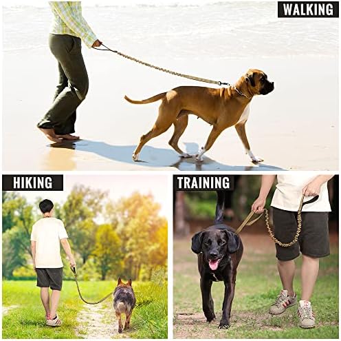 Plutus Pet Tactical Dog Leash com fecho de carabiner, nylon reflexivo com 2 alças acolchoadas, bungee cão