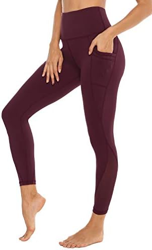 Persit Women's Mesh Yoga Pants com 2 bolsos, Controle de barriga de cintura alta de cintura alta Leggings