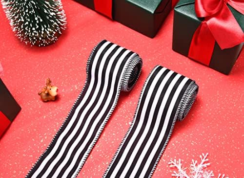 Fita de Natal para árvore, fita de fita listrada em preto e branco Fita de tecido vertical para