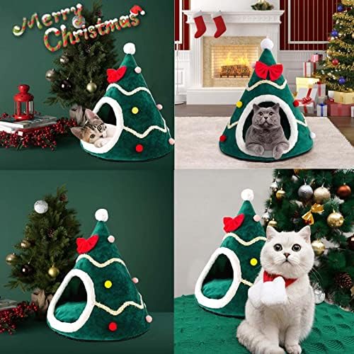 Zpjsz meio fechado de ninho de gato de Natal com 5 gnomos de santa casa fofa casa de gato com portal de gato