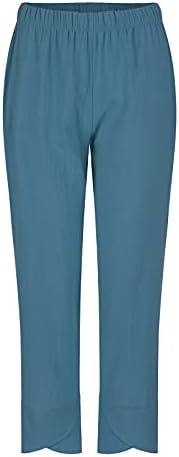 Calças Leirke Capri para mulheres calças de linho de algodão casual de verão soltas cintura elástica Cappris calças