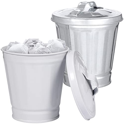 Zerodeko latas de lixo automotivo 2pcs mini lixo de metal com tampa de desperdício de desktop cesto pequeno cesto
