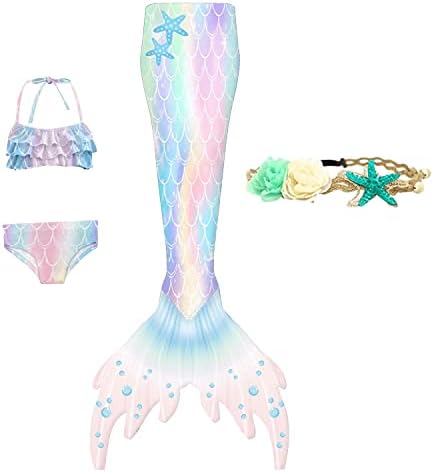 XNSGAO 4PCS Tails de sereia para nadar para garotas garotas de sereia traje de traje de princesa biquíni