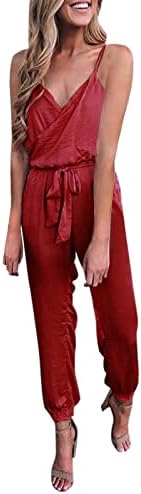 Rompes de manga longa Ethkia feminino feminino casual sem mangas sem mangas, cinta larga calças de macacão