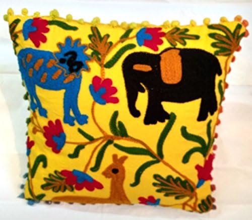 Tradicional Capa de travesseiro bordado em Jaipur Suzani 16x16, almofadas ao ar livre indianas estampas de
