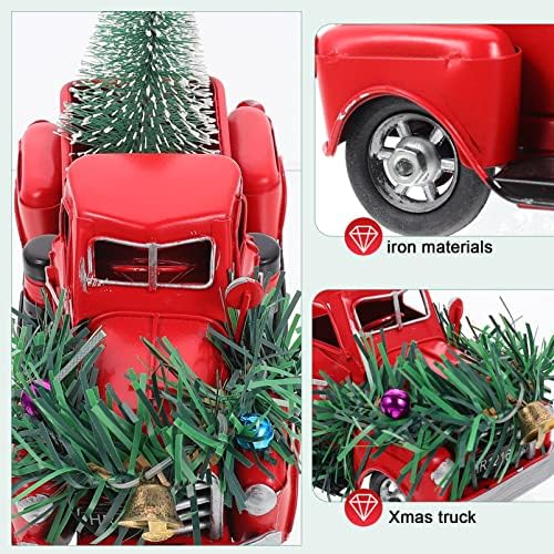 Abaodam Red Metal Truck Christmas Table Decoration Red Truck com miniatura de Natal de Natal em