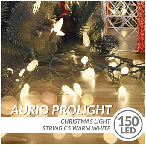 Aurio Christmas Lights, 49,7 pés de 150 contagens LED de ponta a ponta C5 Luzes de cordas de Natal, cordas leves