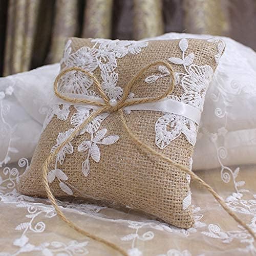 Labjuly anel travesseiros de arco de renda de renda para casamento com fita de flor bordada de pérola arco de