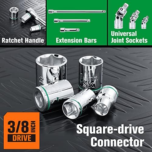 SK 3/8 Drive Socket Set, soquetes métricos, 13-20mm de 13 peças, acabamento superkrome®, construção