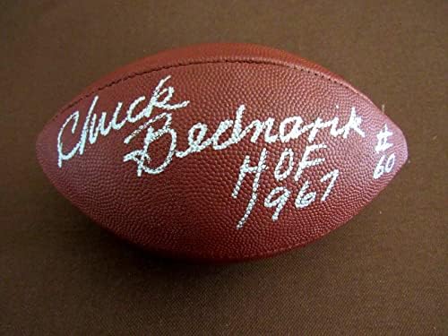 Chuck Bednarik 60 HOF 1967 Eagles assinou o Auto Vintage Spalding Football JSA - Bolsas de futebol autografadas