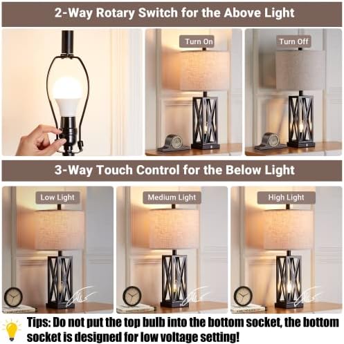 Weiters Touch Control Lamps de mesa Conjunto de 2 com portas USB, lâmpada de cabeceira de cabeceira