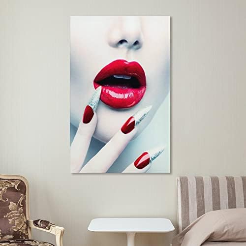 Posters de arte da unha Sexy Red Lips Fashion Color Comparação de unhas beleza salão de maquiagem