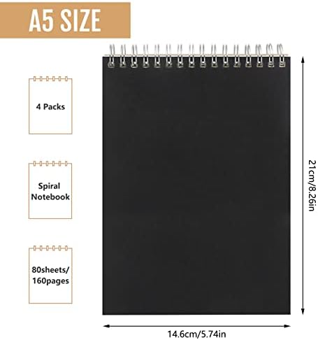 Songoa Spiral Notebook A5 4 pacote - Caderno em espiral de capa dura de capa dura TOP TEMPOLADO