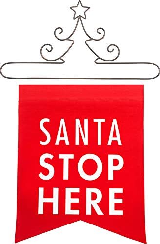 Companhia de presentes de pavilhão Red Santa Stop Stop 14x16 polegadas Banner com Metal Christmas Tree Holida Holiday Home Decor