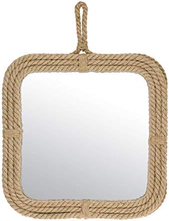Espelho de corda quadrada pequena de Stonebriar para parede, peso leve, decoração rústica