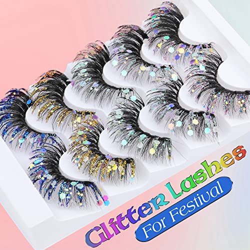 Cílios de brilho cílios falsos coloridos cílios finos 5 pares cílios dramáticos Festival de olho de gato