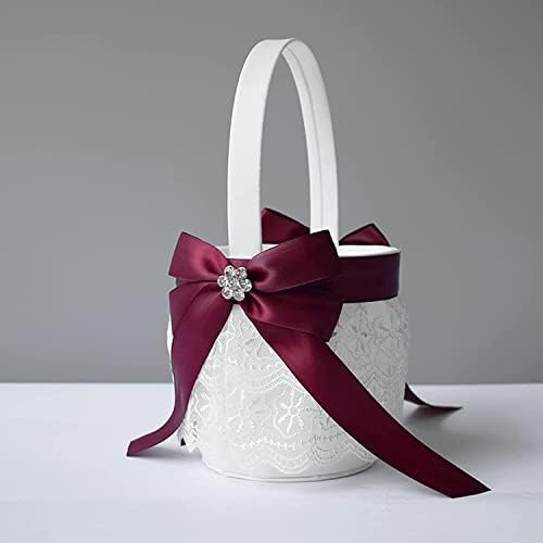 Atailove 2 Flower Girl Cestos e travesseiro de anel conjunto para casamento - Design Royal Accent Royal
