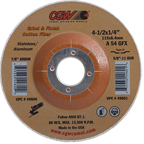 CGW 4-1/2 x 1/4 x 7/8 A54GFX T27 Moagem de fibra de algodão, mistura e roda de acabamento