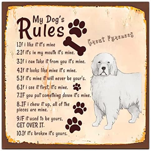 Alioyoit engraçado Metal Dog Sign Placa Regras do meu cachorro Vintage Pet Door Pet com citação engraçada