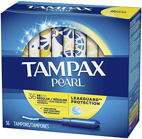 Tampax Pearl tampões absorção regular com trança de vazamento, sem século, 36 contagem