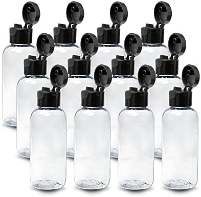 Ljdeals 4 oz de plástico transparente garrafas vazias com tampas de top linear pretas, recipientes