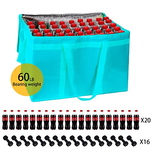 Musbus 3-Pack Sacos de compras isolados extras, vermelho, reutilizável, de serviço pesado, zíper com
