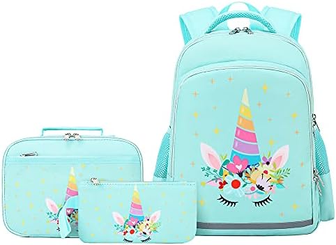 Mochila Soekidy Unicorn para garotas Backpacks Bookbags de criança com bolsa de lápis de lancheira 3