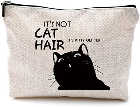 Aievfu não é cabelo de gato é uma bolsa de maquiagem de glitter gatinho, bolsa de maquiagem de gato preto