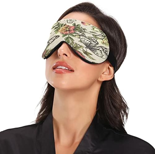 Flores de borboleta vintage máscara de sono para homens homens macios e confortáveis ​​máscara ocular bloqueando