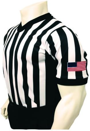 Camisa de árbitro de basquete de decote em V masculino com um painel lateral preto e bandeira dos EUA