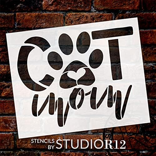CAT MOM PAWPRINT STENCOL POR SUDIOR12 | Decoração de casa de amante de animais de estimação | Craft & Paint