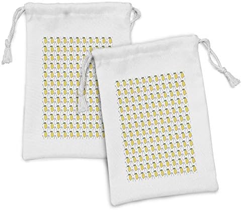 Conjunto de bolsas de tecido de limões de Ambesonne de 2, esboço de contorno de motivos coloridos de frutas