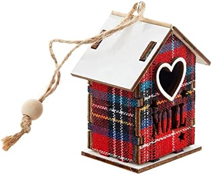 Casa vermelha de natal casa de madeira decoração de pingente de natal pingente de mancha de vidro kits de janelas
