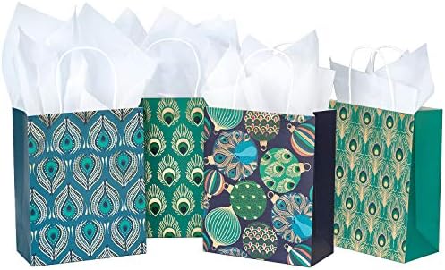 Sacos de presente de tamanho médio wrapaholic - 12 Pack Paving Pavings Sacos de papel com papel de seda branca para o Natal, festa, comemoração - 8 x 4 x 10