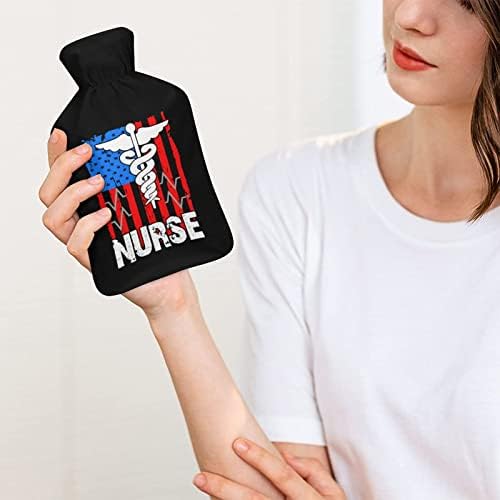 Enfermeira patriótica americana bandeira de água quente com tampa de borracha fofa de água quente