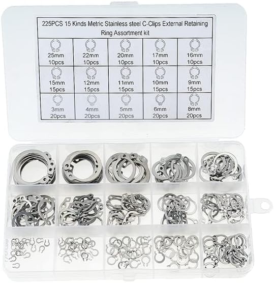 225pcs/caixa 3-25mm 304 Kit de variedade de anel de retenção de anel de aço inoxidável de aço inoxidável