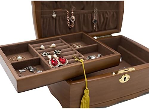 Caixa de jóias Sawqf de madeira com armazenamento vintage de trava para colares anéis Brincos Bracelete Jewer Case