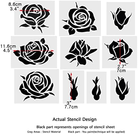 J Stencils de boutique 10 peças Rose estêncil para pintar Tile Tile Fabric Art & Craft Supplies,
