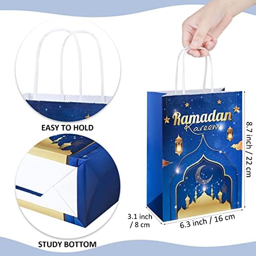 Aodaer 16 pacote Eid Mubarak Paper Sacos de presente com papel de papel de papel Ramadã Sacos de favor