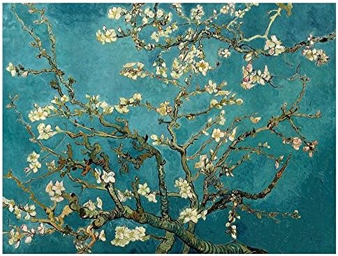 ALONLINE ART - Blossom de amêndoa por Vincent van Gogh | Imagem emoldurada preta impressa em tela